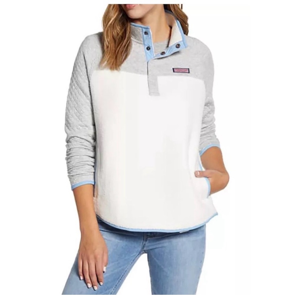 Vineyard Vines Mixed Media Sherpa Shep Shirt - Light Gray and cream, size large